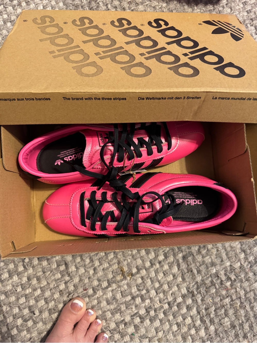 Pink Women's Athletic Sneakers with Black Stripes by Adidas New - Picture 2 of 11